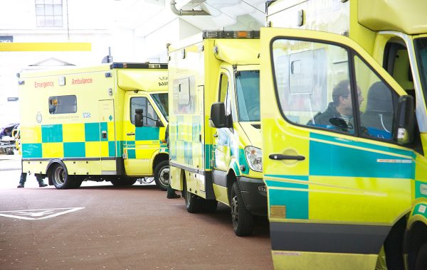 Ambulances parked outside a hospital