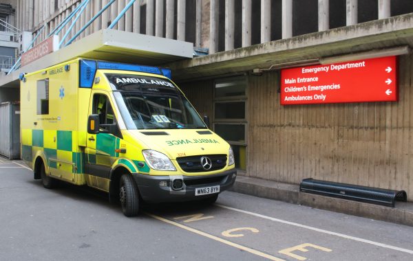 An ambulance outside the emergency department at the Bristol Royal Infirmary
