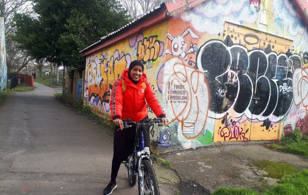 Abiir Omar on her bike on the Railway Path