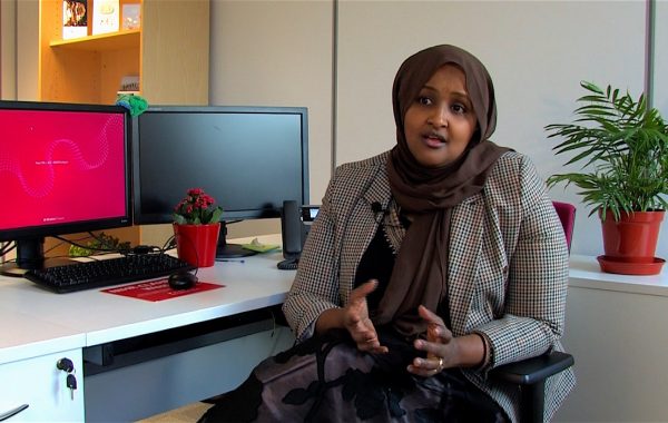 Nura Aabe being interviewed for the short film Overcoming Barriers