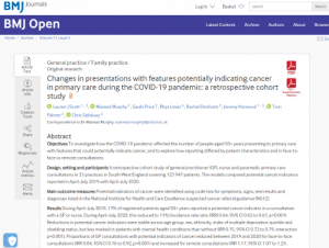 Screen shot of the RAPCI cancer indicator reporting paper in BMJ Open
