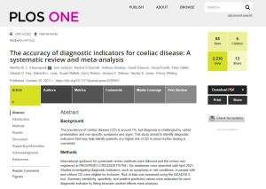 Screenshot of paper entitled: The accuracy of diagnostic indicators for coeliac disease: A systematic review and meta-analysis