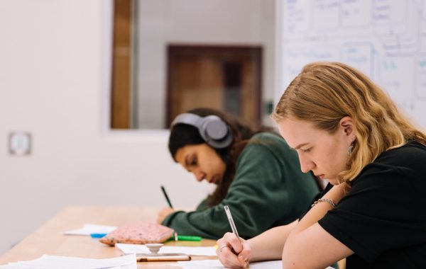 Teenage girls studying