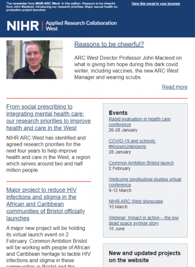 ARC West email newsletter – January 2021