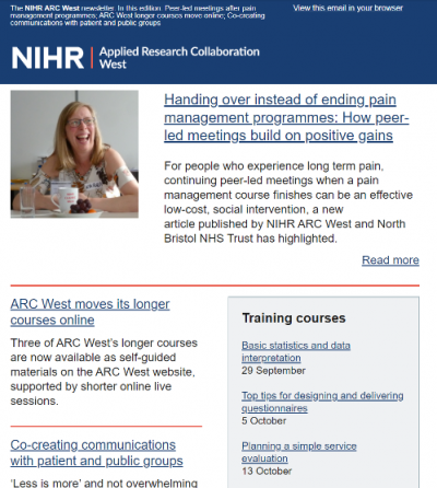 Screenshot of the September ARC West email newsletter