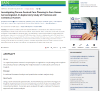Screenshot of the paper Investigating Person-Centred Care Planning in Care Homes Across England: An Exploratory Study of Practices and Contextual Factors