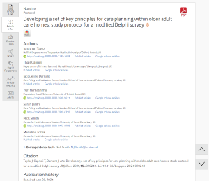 Screenshot for the paper Developing a set of key principles for care planning within older adult care homes: study protocol for a modified Delphi survey