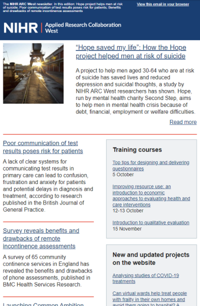 Screen shot of ARC West email newsletter - July 2022