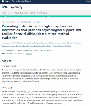 Screen shot of the Hope mixed methods paper