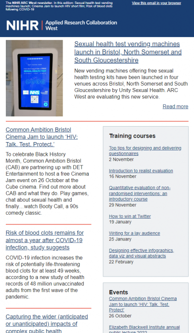 Screen shot of the October 2022 ARC West newsletter
