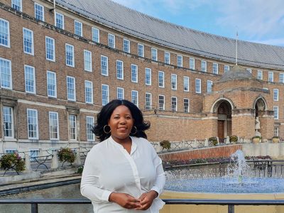 Our research intern Audrey Dambaza outside City Hall, Bristol