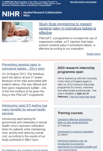 Screen shot of our Feb 2023 newsletter