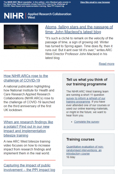 Screenshot of the 2023 ARC West newsletter