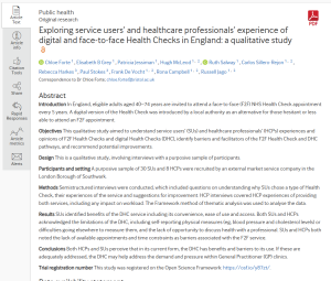 Digital health checks in Southwark data paper screenshot