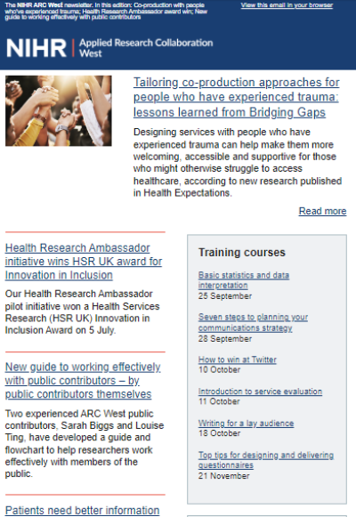 Screen shot of the July 2023 ARC West email newsletter