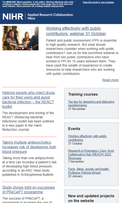 Screen shot of the September 2023 newsletter
