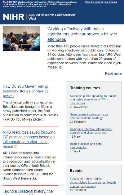 Screenshot of November 2023 email newsletter