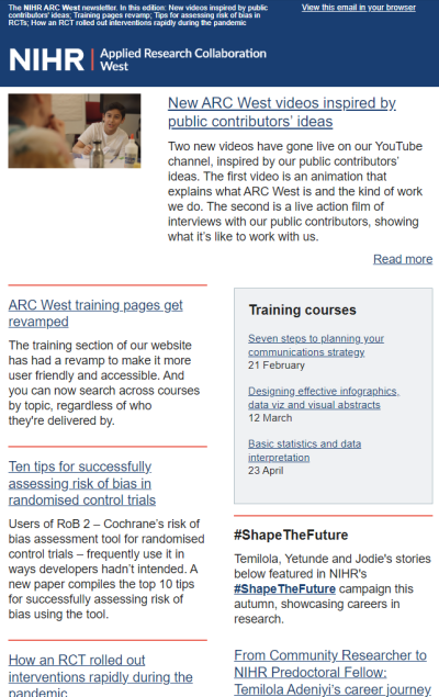 Screen shot of the December 2023 newsletter