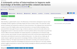 Screenshot of paper titled: A systematic review of interventions to improve male knowledge of fertility and fertility-related risk factors