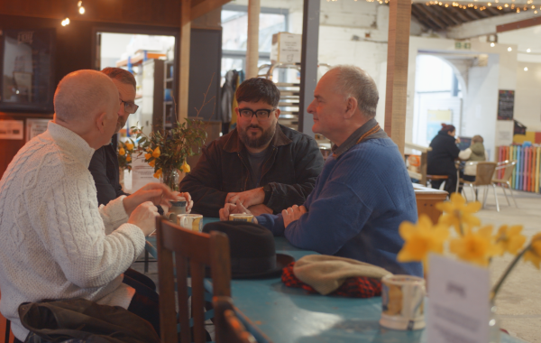 A group of men from the Men's Table in Stroud having a chat