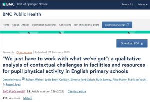 Screenshot of research paper titled: “We just have to work with what we’ve got”: a qualitative analysis of contextual challenges in facilities and resources for pupil physical activity in English primary schools