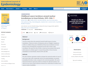 Screen shot of the paper Childhood cancer incidence around nuclear installations in Great Britain, 1995–2016
